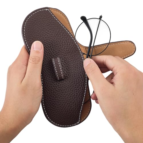 Image of CREATCABIN Leather Sunglasses Case Slim Glasses Case Portable Lightweight Eyeglasses Spectacle Cases Pouch Bag Cover with Soft Cleaning Cloth Gifts for Women Men Travel Vacation 6.9x3.4 Inch Coffee