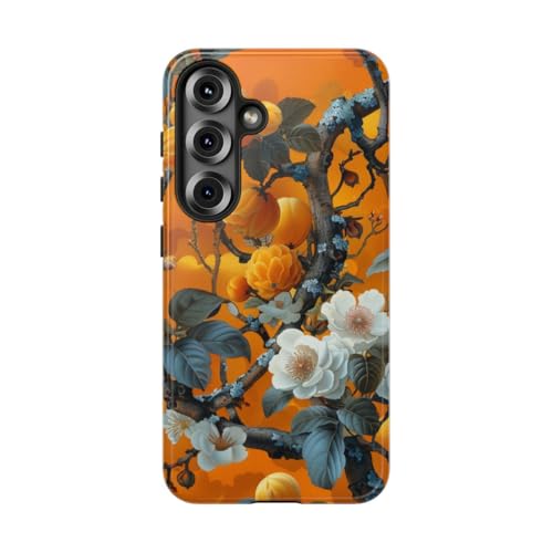 Coque rigide pour Samsung Galaxy S25 étui floral orange vintage