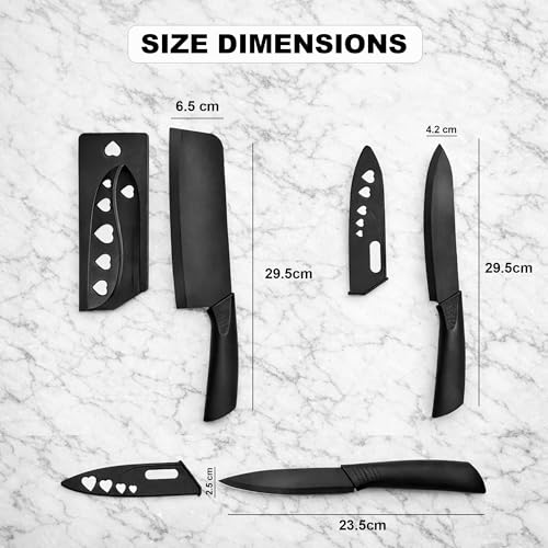 Image of BRAND VILLA Kitchen Knife Set of 3 with Blade Covers, Ultra Sharp Stainless Steel Chef Knife, Utility Knife & Paring Knife, Non-Stick Coated Blades, Ergonomic Anti-Slip Handle for Home Kitchen