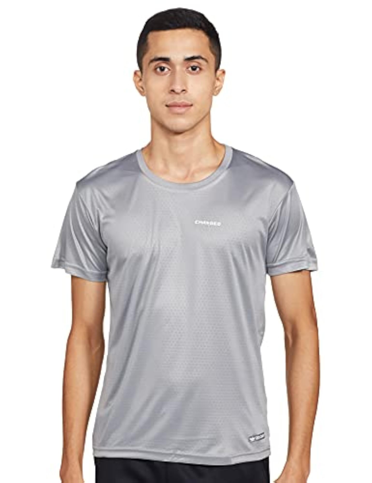 Play Interlock Knit Geometric Emboss Round Neck Sports T-Shirt, Light Grey