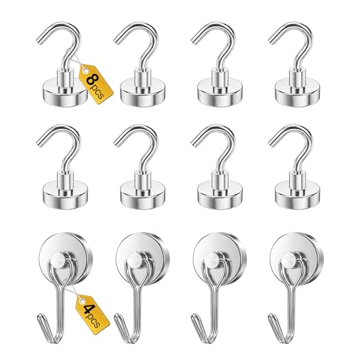 Tiergrade Magnetic Hooks, 2026 Cruise Cabin Ship Essentials Heavy Duty Strong Magnets Fridge Hanging for Classroom Kitchen Garage Grills Home, Medium 12-Pack Silver (4 Swivel + 8 Fixed)