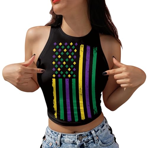 Flaminet Mardi Gras Crop Top for Womens Tank Top New Orleans Outfit Shirt
