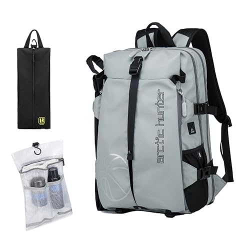 Image of Arctic Hunter Multi-Functional Ball Backpack | Separate Ball Pocket, Independent Shoe Pouch, Waterproof Compartment, Laptop Sleeve | Ideal for Cricket, Basketball, Soccer, and Gym (Grey)