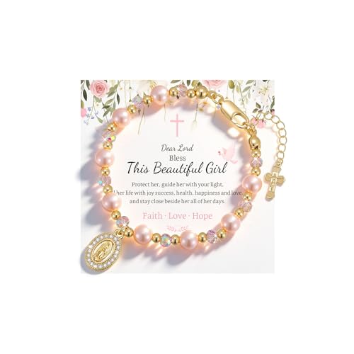 FLHEART Pink Pearl Crucifix Bracelet
