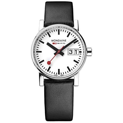 Mondaine Evo2 MSE.30210.LB Womens Watch 30mm - Official Swiss Railways Wrist Watch Date Black Leather Strap 30m Water Resistant Sapphire Crystal Cover