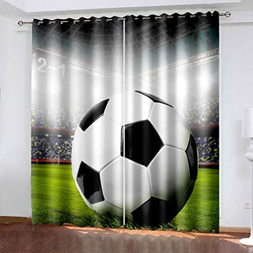 Cortinas Opacas para Niños Fútbol Deportivo Cortinas Opacas Habitacion Infantil 3D Estampadas Cortinas Dormitorio Salon con Ojales para Oficina del Hotel Hogar 2 Piezas 150 (Ancho) X 166 (Alto) Cm