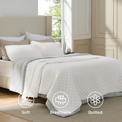 Image of Bedsure Quilts Queen Size - Lightweight Queen Comforter Set with Classic Honeycomb Quilting, Soft Quilt Bedding Set, White Bedspreads Coverlet for All Seasons with 2 Pillow Shams (90 inch x 96 inch)