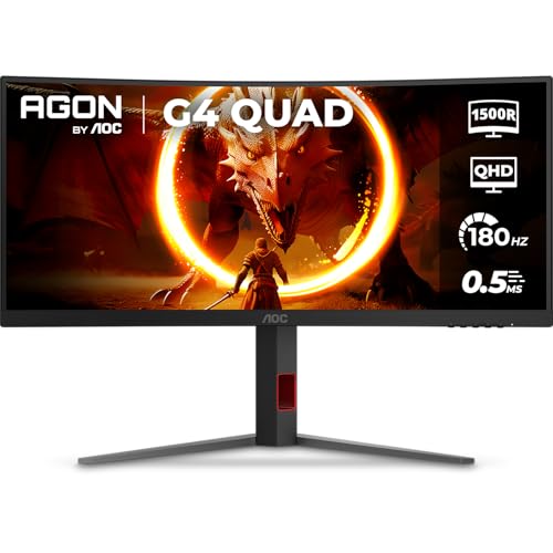 Monitor Gamer Curvo AOC AGON QUAD 34' Ultrawide WQHD 180Hz 0,5ms Base Ajustável U34G4C