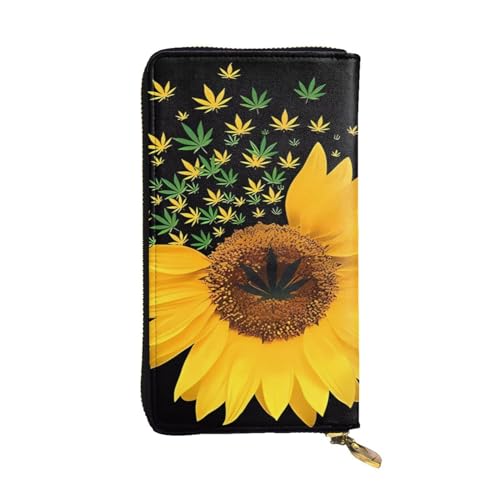 Portefeuille long en cuir imprimé tournesol pour homme et femme, grand format polyvalent Noir