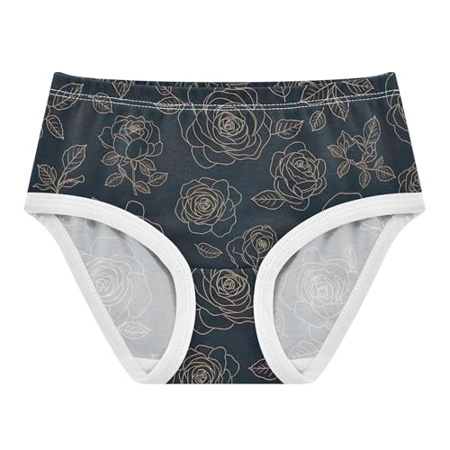 Funny Toddler Underwear Floral 2t Cotton Girl Panties Cute Gold Floral Leaves Flowers Black Underpants Briefs
