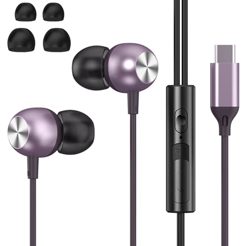 タイプ C イヤホン 有線 【2024新登場】 iPhone15対応 USB Type C イヤホン マイク付き HIFI音質 イヤホン マイク ハイレゾ カナル型 イヤホン インナーイヤー型 イヤフォン 通話対応 テレワーク 在宅勤務/iPad/AQUOS/Xperia/Galaxy/Huawei Mate 60 対応(紫)