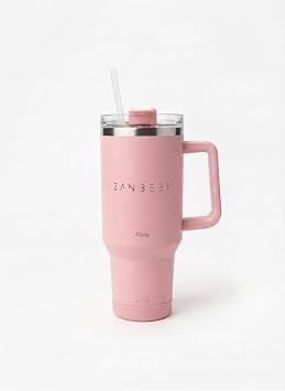 Large Capacity Insulated Tumbler with Handle and Straw, Stainless Steel Vacuum Travel Mug, 40oz (Pink)