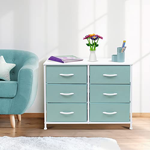Sorbus-Dresser-with-6-Drawers-Furniture-Storage-Tower-Unit-for-Bedroom-Hallway-Closet-Office-Organization-Steel-Frame-Wood-Top-Easy-Pull-Fabric-Bins-6-Drawer-Pastel-Aqua 41LOjWAssIS