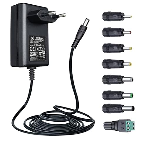 Zasilacz 12 V 2 A/2000 mA, prąd zmienny 100–240 V 50/60 Hz do prądu stałego 12 V 2 A 24 W, kabel 20 AWG o długości 1,8 m zapewniający stabilne i elastyczne użytkowanie, w zestawie 8 adapterów