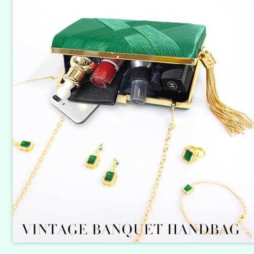 Image of 5 Pcs Clutch Purses for Women Jewelry Set Handbag with Necklace Earrings Ring Bracelet Vintage Banquet Handbag with Detachable Chain for Wedding Party Gift Supplies