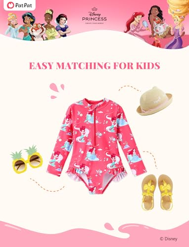 Image of Disney Frozen Stitch Princess Minnie Mouse Girls Swimsuit Long Sleeve Rashguard UPF 50 One Piece Bathing Suit Size 3M-13Y