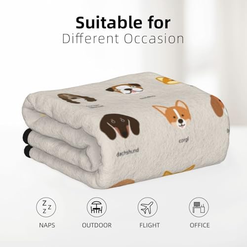 WKSGDSG Kingsize-Decken für Bett, Hunderassen, Anti-Pilling-Flanell, doppellagig, weich, gemütlich, Doppeldecke, luxuriös, wendbar, Plüsch, große Decke für Sofa, Couch, Reisen, 203 x 152 cm