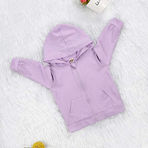 0-6T Toddler Baby Boy Girl Zipper Hoodies Sweatshirts Solid Pullover Shirts Tops Kids Fall Winter Cloths With Pocket (Purple, 4T-5T) #TOP6