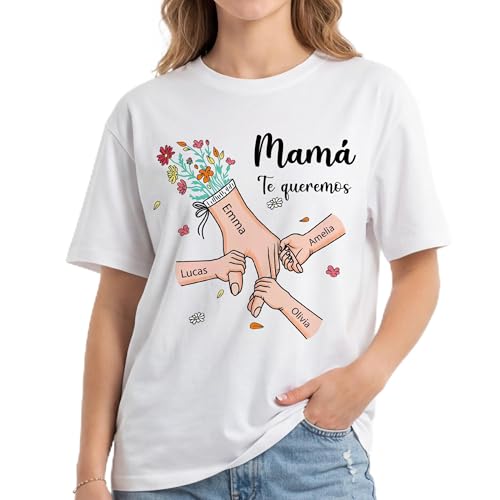 Easycosy Regalos Dia del la Madre, Camiseta Personalizada Mujer, Camisetas Personalizadas de Algodón, Camisetas de Mujer con Nombre, mamá, Esposas, Abuelas y Bisabuelas