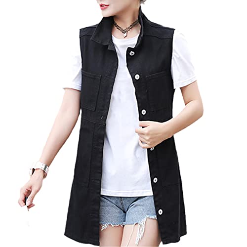 Gilet en jean mi-long femme pour look automne printemps veste noir XXL