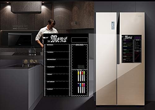Magnetic Refrigerator Blackboard,Weekly Menu, Meal Planner, Grocery Shopping List, Wet Wipe Board, for Kitchen Fridge (17inchx12inch) (Black)