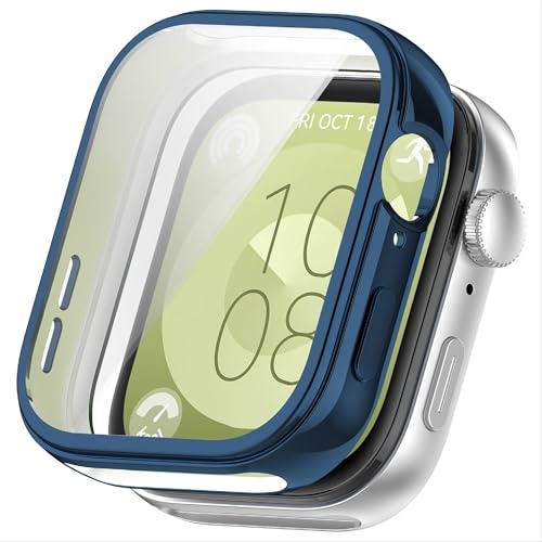 GIOPUEY [2 PACK Case Compatible with Huawei Watch Fit 3, Soft TPU, Shock Resistant, Huawei Watch Fit 3 Cover - Blue+Blue - Image 2