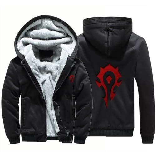 BYXLMS Pull pour Hommes pour La Horde/Warcraft World Sweats à Capuche zippés Vestes Polaires Vêtements d’extérieur Lourds Automne Hiver Sweat-Shirt Tops pour Hommes-Black A||M