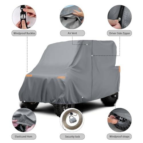 Image of Waterproof UTV Cover Compatible with Kawasaki TERYX 2 Doors | 6 Layers Outdoor Cover with Cotton Liner, Air Vents, Door Zipper and Windproof Buckles for Rain Snow Dust Protection
