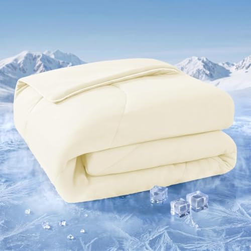 UNIKOME Manta refrescante – Manta de verano – Diseño de refrigeración reversible – Ligero y transpirable – Manta específica para aire acondicionado – Öko-Tex – 220 x 200 cm – Crema