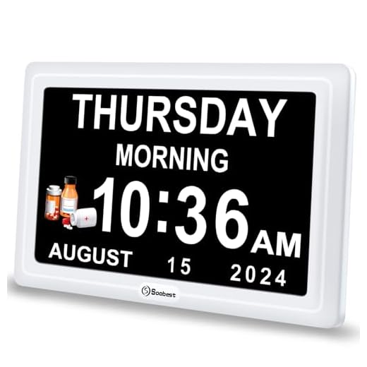Soobest Digital Dementia Alarm Clock Large Display for Seniors, Plug in Electric Date Day of Week Calendar Clock 12 Alarms 3 Ringtones for Elderly Memory Loss Alzheimer’s, Auto DST (7" White)