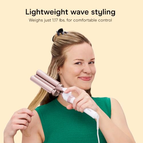 Image of Conair Double Ceramic 3 Barrel Curling Iron, Triple Barrel Waver Hair Tool Creates Deep, Continuous Waves, Hair Curler for All Hair Lengths, White /Rose Gold