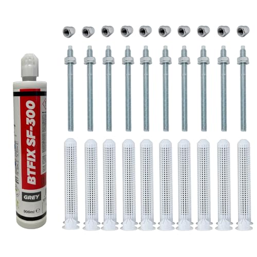 BATIFIX Schwerlast-Montageset I M12x220 Ankerstangen verzinkt + Siebhülsen inkl. Injektionsmörtel und Hutmuttern I Schwerlast-Anker I Schwerlast-dübel (Verzinkter Stahl, M12 x 220 mm)