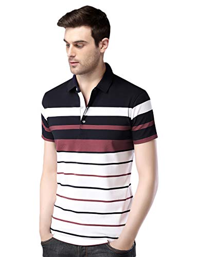 Image of EYEBOGLER Men's Trendy Half Sleeves Polo Neck Striped T-Shirt