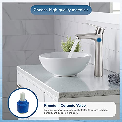 Cinwiny Brushed Nickel Bathroom Vessel Sink Faucet Deck Mount 304 Stainless Steel Single Handle Tall Bathroom Faucet Modern Lavatory Single Hole Vanity Bar Bowl Mixer Tap With Pop Up Drain #TOP6