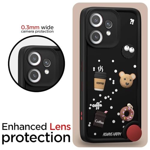 Image of Bintage Cute Fun Taddy| 3D Ball Bear| Donut| Coffee Rubber Case Camera Protection Back Cover Compatible for CMF by Nothing Phone 2 Pro - Black