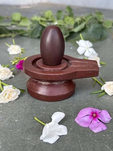 Image of Shivam VASTU AKAL 1.5 inch Original Narmadeshwar Narmada Shivling with 3 inch Narmada Stone Yoni Base Jaladhari (Swayambhu Shivling, Brown Damru Jaladhari)