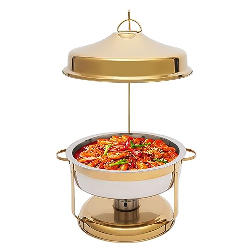 Chafing Dishes for Buffet, 9L Chafing Dish Buffet Set Buffet Servers and Warmers w/Top Lid, Portable Buffet Servers and Warmers, Stainless Steel Round Food Pan for Restaurants (Gold)