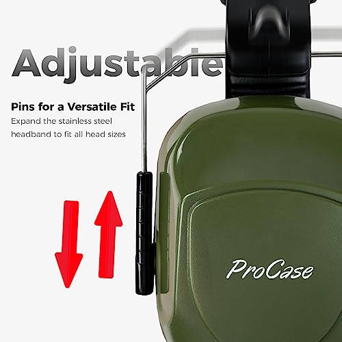 Image of ProCase NRR 28dB Noise Reduction Ear Muffs, Foldable Adjustable Passive Noise Cancelling Headphones for Adults Kids Autism, Hearing Protection for Shooting, Construction, Mowing, Studying -Armygreen