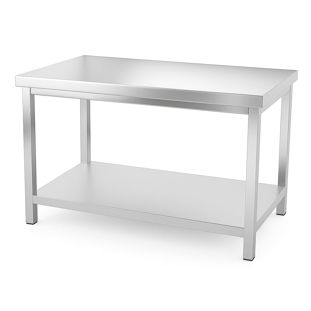 Générique Table INOX Centrale Professionnelle 100 x 60 cm - avec Étagère - Plan de Travail Cuisine