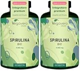 Spirulina Bio | 4.000 al giorno – 1.000 mg per compressa | 3,9% di Ficocianina | 100% Pura e Biologica | Alga Spirulin Platensis | Certificata in Laboratorio Tedesco | Vegavero® (Confezione da 2)