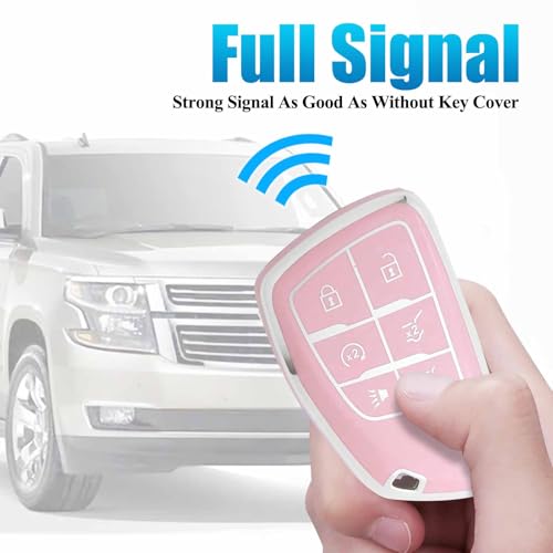 Image of Key Fob Cover for Chevy GMC with Keychain, Tahoe Suburban Equinox Traverse Yukon Denali Terrain Buick Envision Premium Soft TPU Case (6 Buttons Blue)