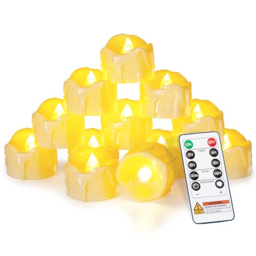 Image of Homemory 24-Pack Remote Flameless LED Battery Tea Light Candles, 400+Hrs | 2 /4 /6 /8H Timer Flickering Tealight Votives for Weddings, Halloween Pumpkins, Memorials and Christmas Villages