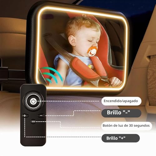 Miniatura 4 de Shegzhuc Asiento Trasero De Coche Con Luz De 360 Con Mando A Distancia, Espejo De Coche Con Clip De Metal, Equipamiento Inicial Para Recién Nacidos 2 Pegatinas De Bebé A Bordo Y 2 Ganchos Para