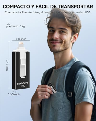 SUDEHO MFi Certified 256GB Pendrive para iPhone, 4 en 1 Memoria Externa Pen Drive, USB 3.0 Unidad Flash para Guardar Más Fotos Vídeos, USB c Flash Drive para iPad/iOS/Android/Mac/PC,Negro - imagen 6