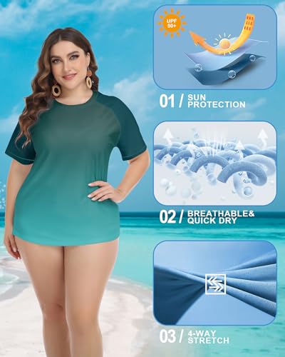 COOTRY Womens Plus Size Rash Guard Short Sleeve Swim Shirt UPF 50+ Sun Protection Swimsuit Top3