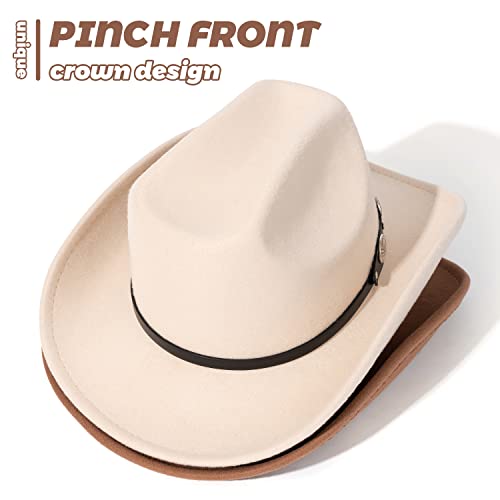 Lisianthus Men & Women's Felt Wide Brim Western Cowboy Outdoor Fedora Hats With Belt Flower-Creamy #TOP1