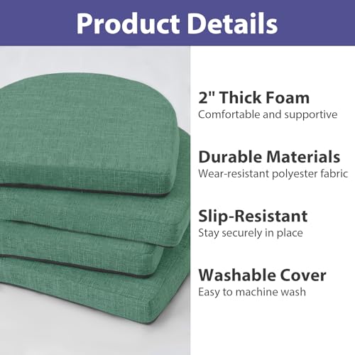 Image of IPYNBAP Chair Cushions for Dining Chairs, Kitchen Chair Cushions, 16'' x 16'' x 2'', Non Slip Indoor Seat Cushions, Chair Pads for Dining Chairs with Ties & Removable Cover, Set of 4, Dark Green