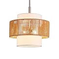 TELAFLY Rattan Drum Chandeliers Light Fixtures,Farmhouse 2 Light Boho Pendant Light Rustic Hand Woven Lighting for Dining Room Kitchen Island Living Room Bedroom,Brushed Nickel Finish Metal 12.5''