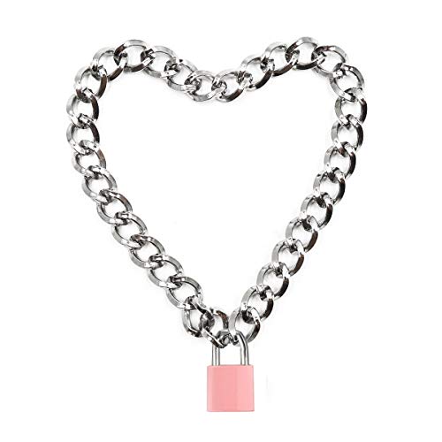 Lover Heart Padlock Necklace Metal Padlock Collar Choker for Men Women with Lock and Key