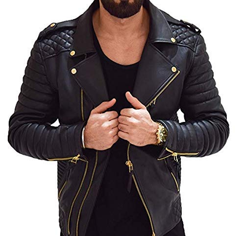 Men's Biker Jacket - Lambskin Leather Motorcycle Rocker Retro Winter Jacket, Double Rider Jacket with Multiple Pockets2